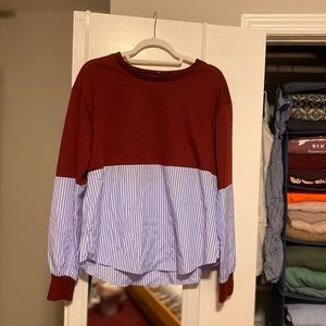 Maroon and Blue and White Striped Top